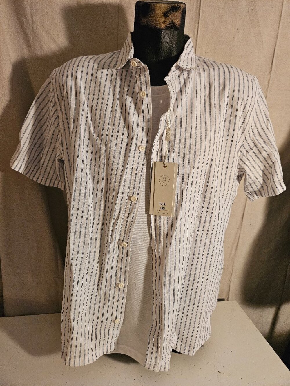 Men's Linen Blend Folk Clothing Brand Hawaiian Style Camp Shirt Size Medium NEW